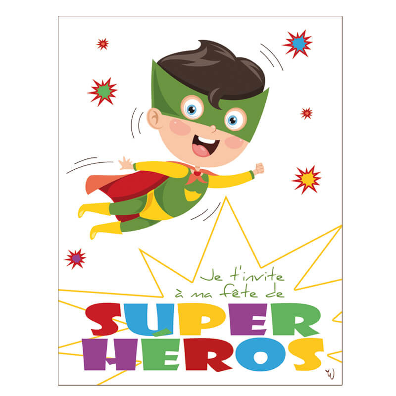 Lot 10 Invitations Super Heros Vert 10 7x13 9 Enveloppes